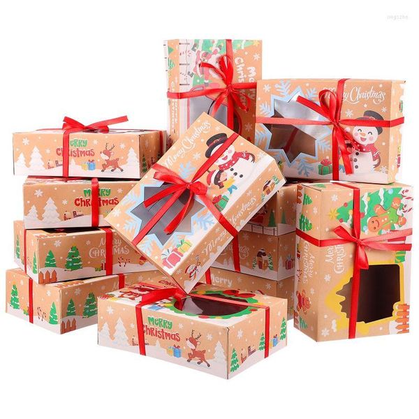 Scatole per confezioni regalo Biscotto Finestra di Natale Regalo Dare Moretoes Borse Bakery Candy Treat Contenitori Kraft di carta trasparente