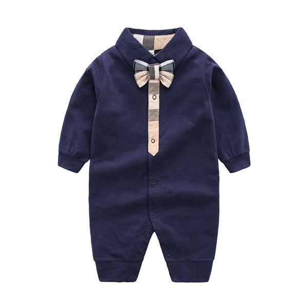 Frühling/Herbst Baby Strampler Weiß/Marineblau Farben Langarm Plaid Schleife 100 % Baumwolle Neugeborene Junge Mädchen Overalls 0-24 Monate Kinder Pyjamas