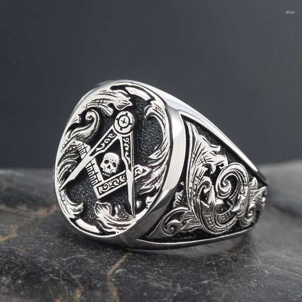 Кластерные кольца черепа масона и кости Signet Masonic Hand Sterling Silver Ring