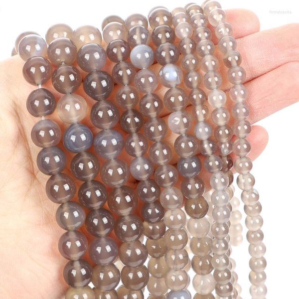 Perlen aus Naturstein, grauer Achat, rund, lose, für Schmuckherstellung, Handarbeiten, DIY-Armbänder, Halskette, Strang 4–12 mm