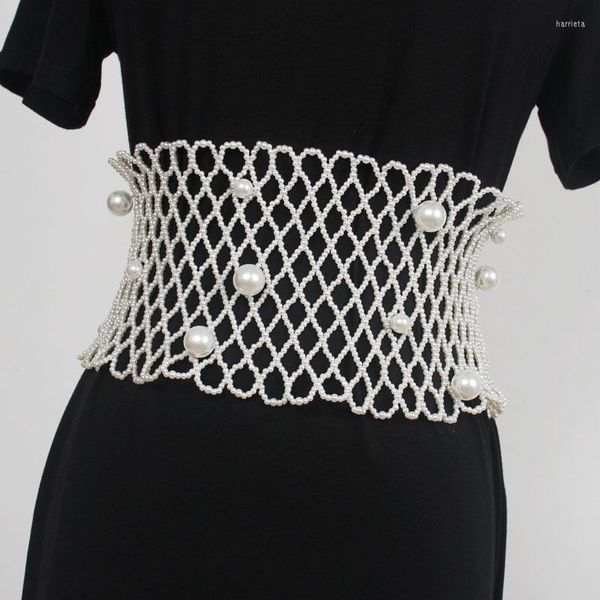 Cintos tendências de moda feminino tecido pérola hollow wide cisting cinturão cinturão subsset acessórios de vedação de espartilho