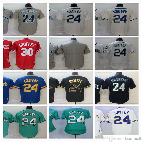 2021 2022 costurado 24 Ken Griffey Baseball Jerseys White cinza cinza verde azul vermelho 30 NO NOME NÚMERO PARA MAN MULHER