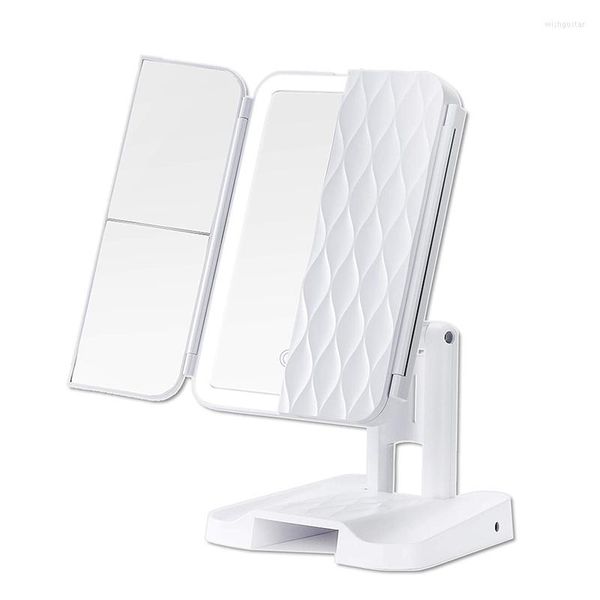 Escovas de maquiagem espelho de mesa de ampliação dupla dobrável com led de bateria de bateria de luz LED de luz LED quente LED Ferramenta cosmética portátil