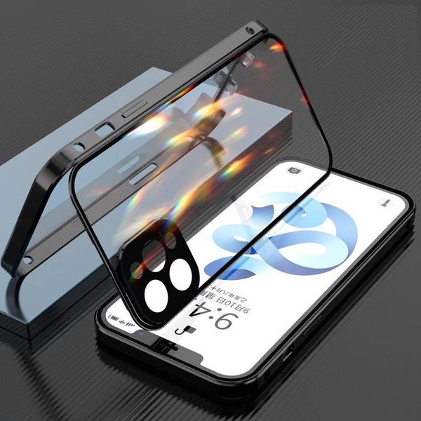 Casos de telefone magnéticos de dupla face para iPhone 12 13 14 Pro Max Transparent Glass Protective Caso Caso Full 360 Anti-Drop