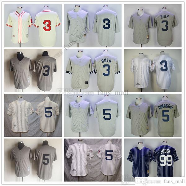 Mitchell e Ness Beisebol Vintage 3 Babe Ruth Jersey 5 Joe Dimaggio 99 Aaron Judge Ed Respirável Esporte Venda Homem de Alta Qualidade