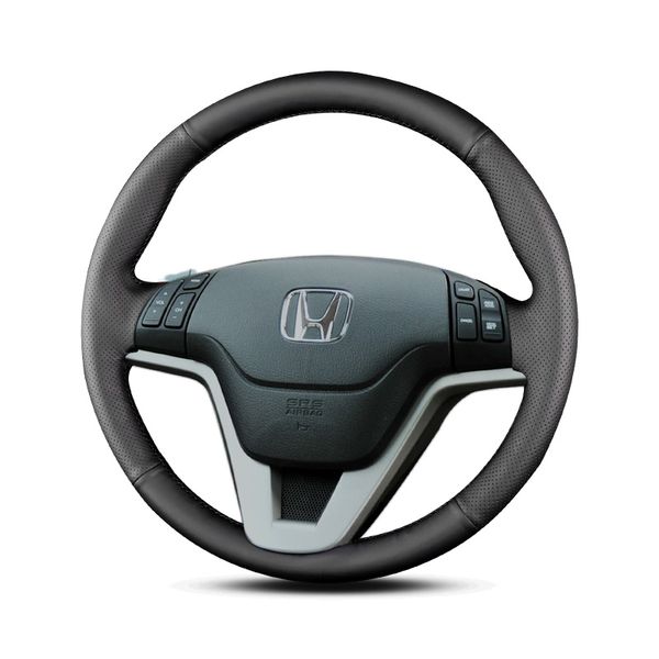 Honda CRV 07-11 için özel siyah deri el dikişli direksiyon simidi kapağı arabası iç mekan