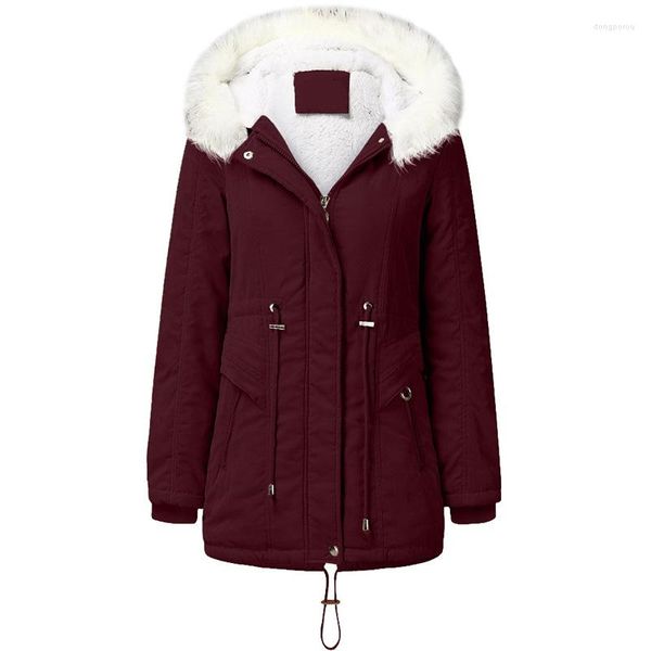 Trench da donna Cappotto invernale da donna Giacca in pile di media lunghezza con cappuccio Plus Cappotto caldo Casual Parka antivento 4XL Donna Outdoor