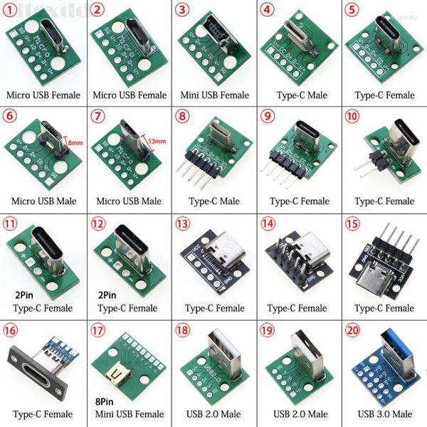 Accessori per l'illuminazione 1PCS Mini Micro USB Type-C 2Pin 3.0 2.0 Connettore maschio femmina Cavo di ricarica dati Scheda di test jack con intestazione pin 90