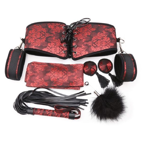 Itens de beleza pornô estilo chinês brinquedos sexy para adultos fetiche handcuffs grampos mamilos cós bdsm bondage conjunto de figurinos para produtos SM