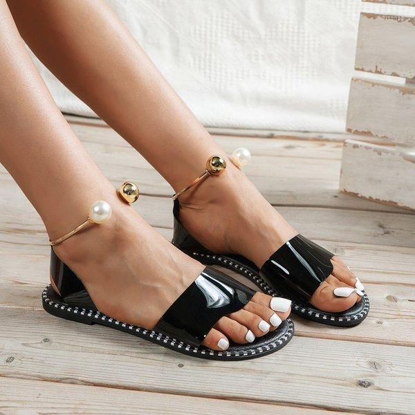Sandalen Frauen flach l￤ssiger runde Zehen mit niedrigem Absatz R￶mische Schnalle-Schuhe transparent bequem gro￟e Gr￶￟e 35-43