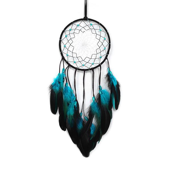 Blue Feather Dream Catcher Boho Decor Dired Made Gift с синей стеной, висящей арт, ветряной кусочек дома 1222977