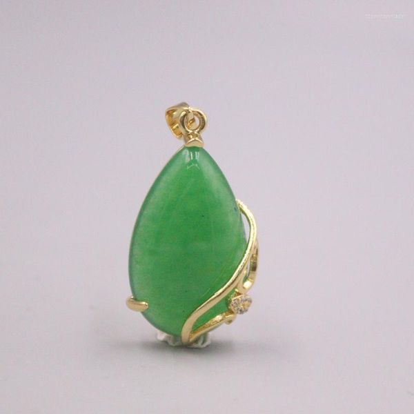 Colares de pendentes Real Jade GP 18K Gold Bated for Women Green Gemstone Rain Trop Leaking Jewellery Lhloy com colar de prata 925