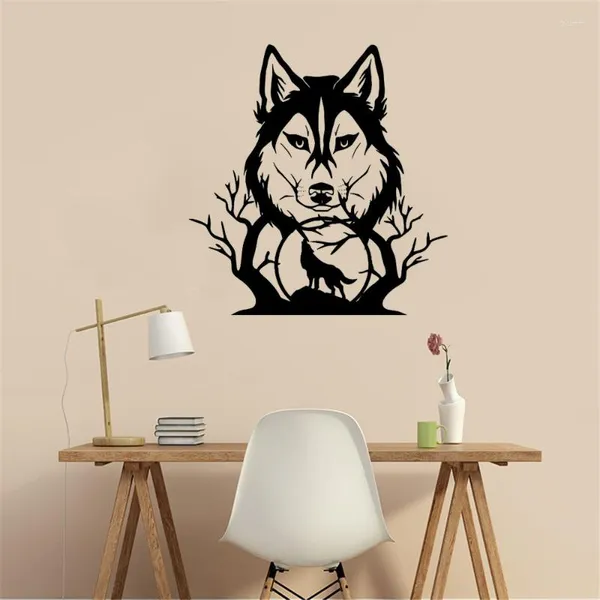 Adesivos de parede uivando lobo na floresta silhueta arte adesiva animal decoração de sala de estar removível