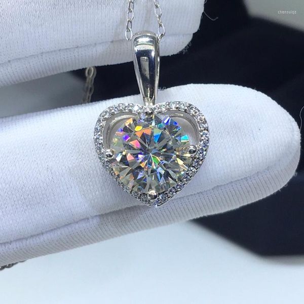 Anhänger Andere Silber 925 Original Brilliant Cut Diamond Test Past 3 9mm D Color Moissanit Edelstein Herz Anhänger Halskette für Frauen