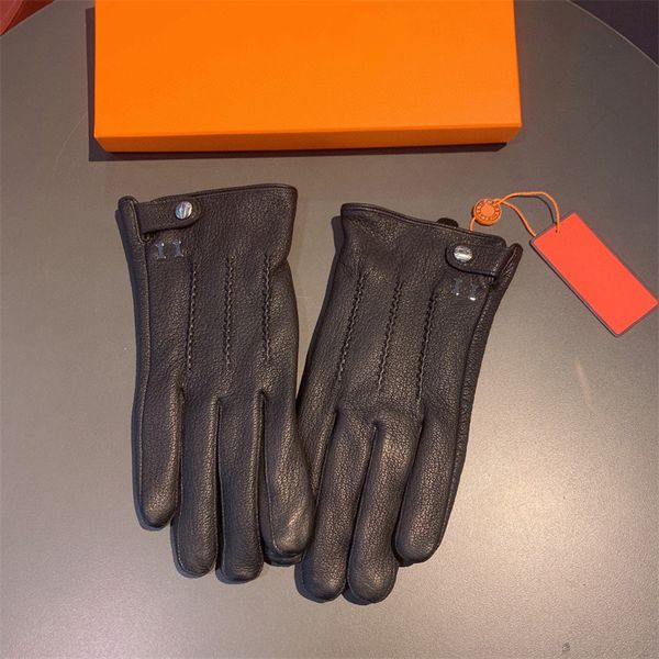 Winter-Herren-Lederhandschuhe, Designer-Kaschmir-Handschuhe, hochwertige Wildleder-Handschuhe, modische, klassische Hardware-Logo, warme Herren-Handschuhe