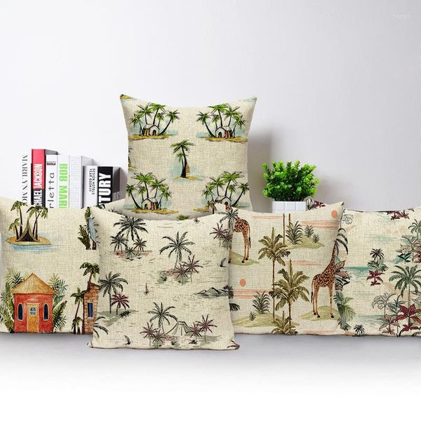 Almofada plantas tropicais árvores travesseiros decorativos capa para casa veleiro de vela de vela folhas de palmeira de decoração de casa verde decoração