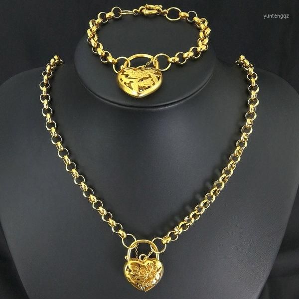 Anhänger-Halsketten, 18-karätiges Gold gefüllt, Herz-Bolcher-Bolzen-Ring-Kette, Vorhängeschloss, solide Halskette