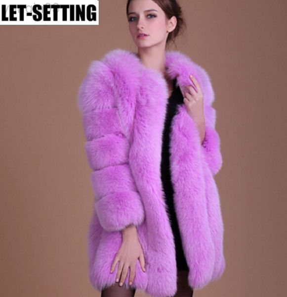 Pelliccia da donna Donna Slim Long Winter Faux Fur Coat Stripe Luxury Fashion 4XL bianco blu viola L220829