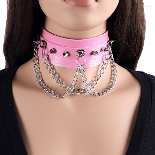 Chokers Kolyeler Harajuku Kolye Seksi Punk Comker Yakası Deri Bonaj Cosplay Goth Mücevher Metal Zincir Aksesuarları