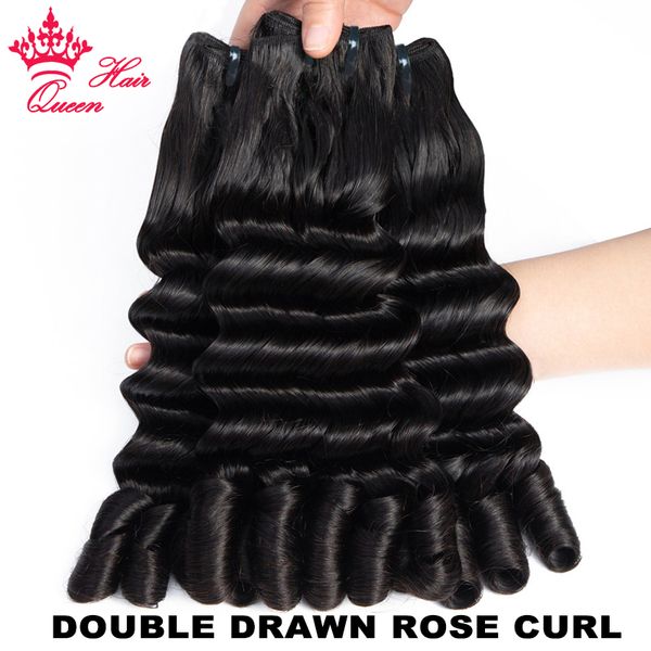 Double Drawn Rose Curl Estensioni dei capelli umani vergini brasiliani del tessuto di colore naturale 1B da 12 pollici a 22 pollici Queen Hair Products