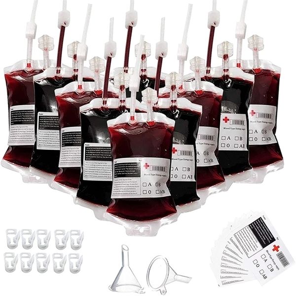 Outros suprimentos de festa do evento 20 pacote de Halloween Decorações Bolsa de sangue para recipientes reutilizáveis ​​para bebidas Halloweenvamirehospital Party Props Favores de enfermagem 220829