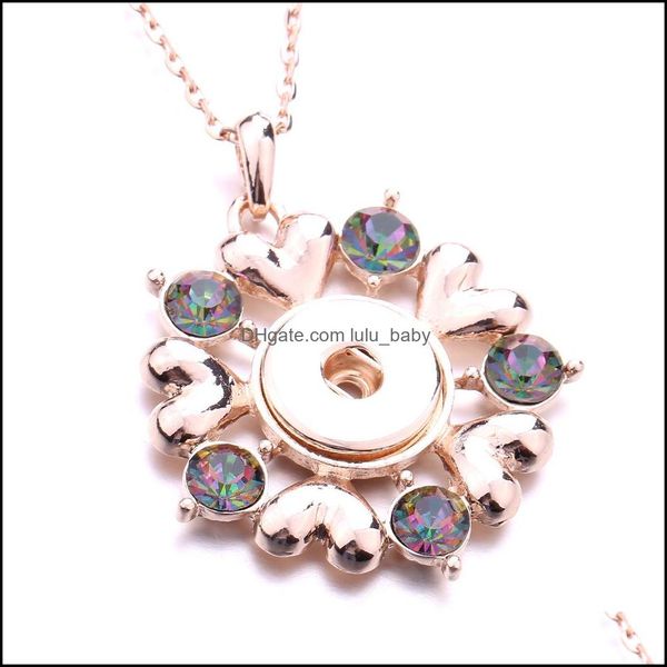 Anhänger Halsketten Noosa Snap Button Anhänger Halskette Rose Gold Herzen Blume Kristall Chunks Einfache Passform 18 mm Knöpfe Schmuck Lulubaby Dhynb