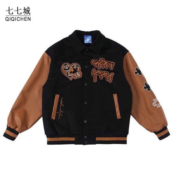 Mens Jaquetas Baseball Varsity Jaquetas Homens Mulheres Vintage Puzzle Bordado College Bomber Jacket College Casual Solto Hip Hop Casaco Unisex 220829