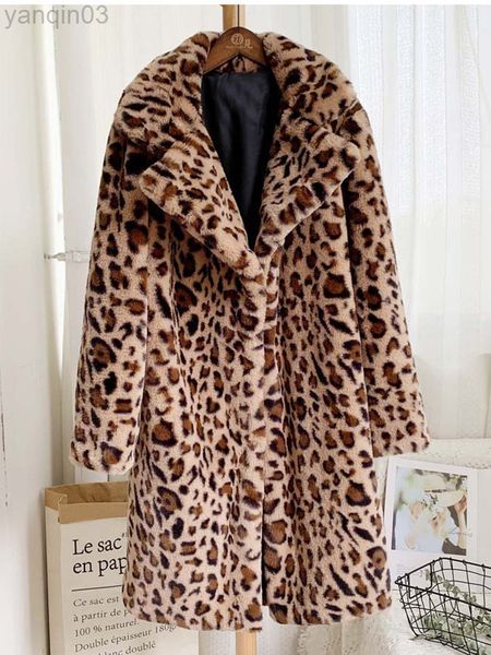 Pelliccia da donna Zadorin Long Leopard Jacket Fashion England Style Donna Vintage Winter Faux Fur Coat Giacche da donna Streetwear L220829