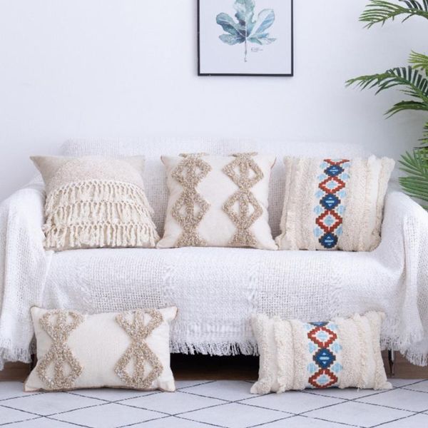 Kissen im Boho-Stil, bestickt, ethnisch, getuftete Baumwolle, gewebtes Kissen, Tribal, für Wohnzimmer, Schlafzimmer, Sofa, Dekoration, Heimtextilien