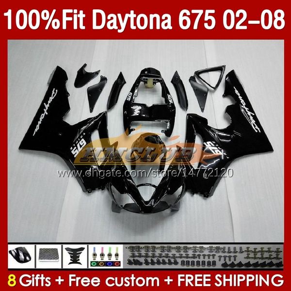 Обтекание плесени для инъекции для Daytona 675 675R 02 03 04 05 06 07 08 Bodys 148NO.0 Daytona675 Daytona 675 R 2002 2003 2004 2005 2006 2007 2008 OEM Fairing Kit Glossy Black Black