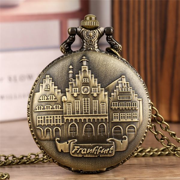 Velinha Pocket Pocket Watch Frankfurt Castle Alloy Caso Homens Women Quartz Analog Watches Colar Pingente Chain Torário colecionável