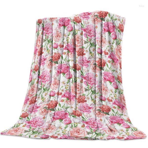 Cobertores Flores cor de rosa Pinina de flanela de rosa para cama Sofá portátil lã macio LONGO FONITY PLUSH CACENTES