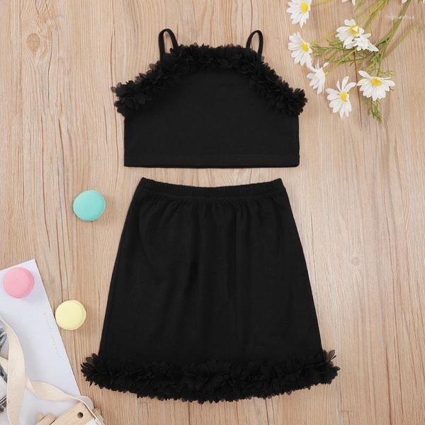 Set di abbigliamento Completi Abbigliamento per bambini Nero Corto per bambini Sling senza maniche Gonna superiore Teen Girl Summer Crop Top e set per adolescenti