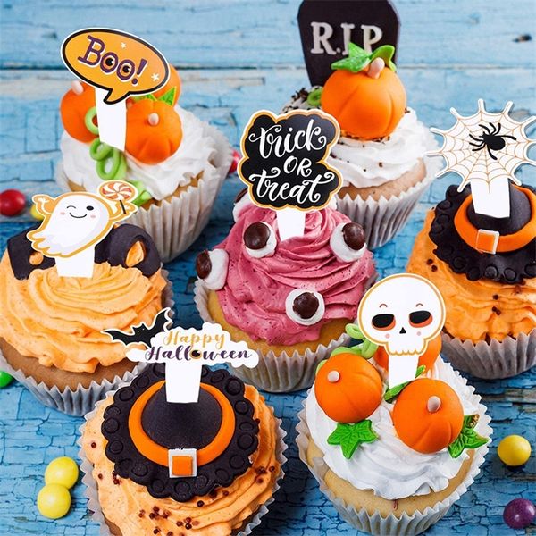 Altri accessori per feste per eventi 16 pezzi Decorazione cupcake di Halloween Bordo torta Festival del fantasma Zucca Teschio Cake Topper Bambini Happy Halloween Party Cake Supplies 220829