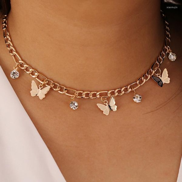 Chokers Halsketten Weibliche Nette Schmetterling Choker Halskette Für Mädchen Gold Farbe Kette Aussage Kragen Damen Chocker Glänzende Schmuck