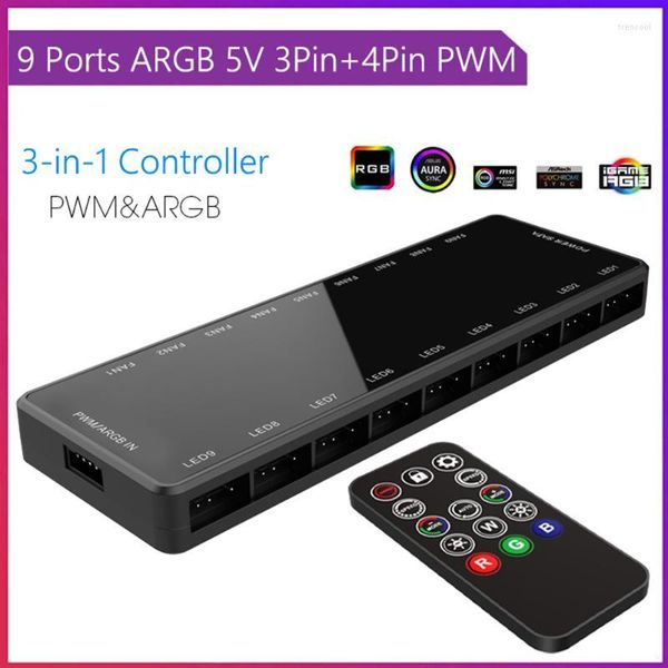 Para 9 3 em 1 Hub controle remoto 5V Pin Argb Refrigere Aura Sync SATA SUCTO PWM MAGNÉTICO PO