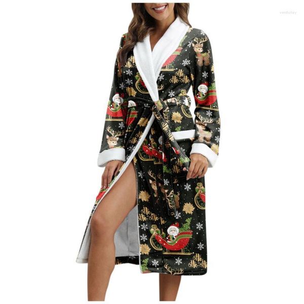 Mulheres do sono feminino Women Winter Warm Flanel Robe Bath Robe Grost Gross Cute Christmas Print Robes feminino Vestido #T2G