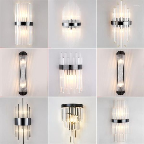 Lâmpada de parede Modern Black Gold Crystal Luzes de cabeceira para quarto da sala Decoração em casa LED BAIL BAVIEL