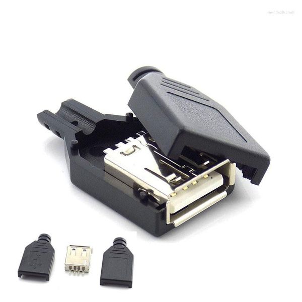 Acessórios de iluminação 3 em 1 Tipo A fêmea USB 2.0 Socket Connector de 4 pinos com tampa de plástico preto solda DIY