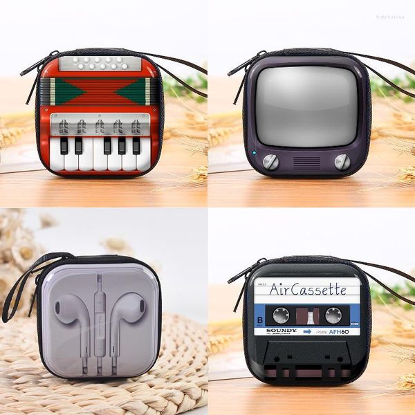 Aufbewahrungstaschen 1 stücke Mini Tragbare Kopfhörer Tasche Weißblech Retro Schallplatte Band Stil Geldbörse Kopfhörer USB Kabel Fall Box Brieftasche