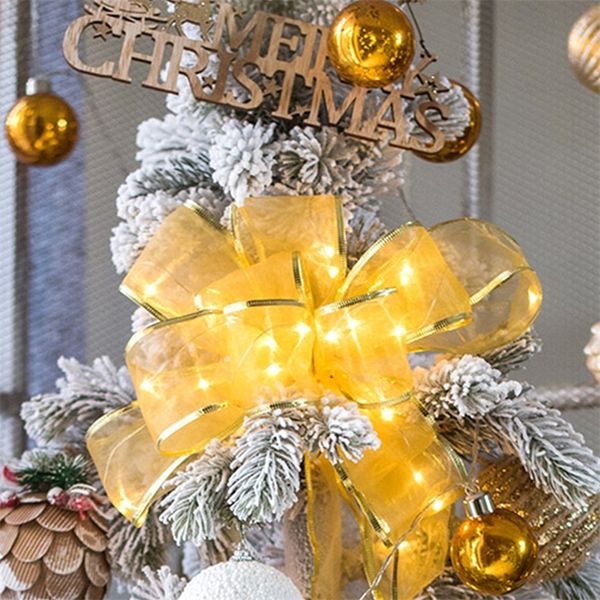 Outros suprimentos de festa de evento Diy Decoração de Natal LED Ribbon Armilhas leves árvores de natal corda de arco leve Ornamento Decoração de casamento Navidad Ano 220829