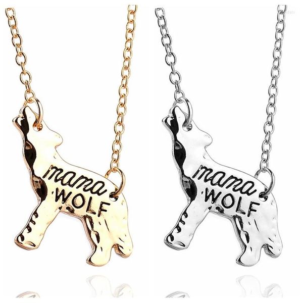 Anhänger Halsketten Silber Gold Mama Wolf Gravierter Buchstabe Familie Liebe Halskette Schmuck Frauen Accessoires Geschenke für Mutter 10 Stück