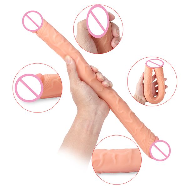 Articoli di bellezza Realistico doppio glande Dildo per donne Giocattoli sexy Pene realistico 40 cm Lunghezza 3,6 cm Diametro sexyytoys