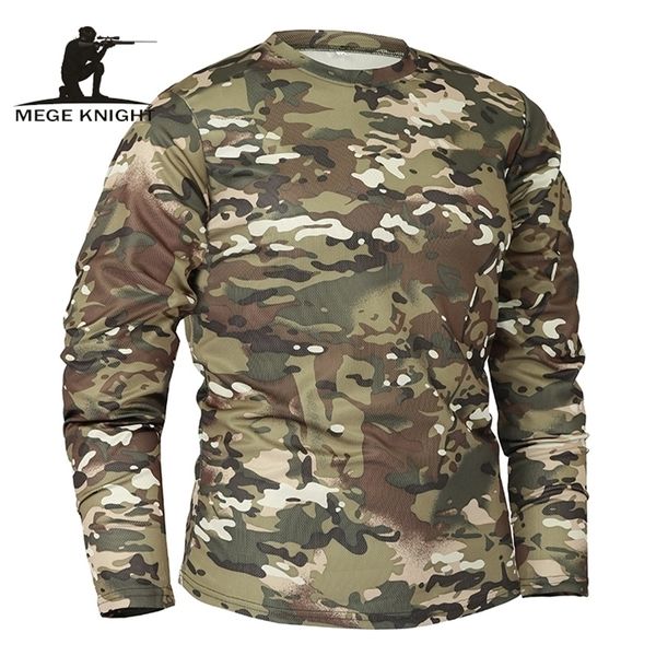 Camisetas masculinas MEGE Brand Round Autumn Spring Men Manga longa Camuflagem tática T-shirt Camisa Masculina Quick Dry Military Exército Camisa 220926