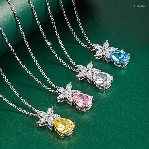 Girocollo versione coreana del ciondolo con zaffiro con diamanti rosa Caibao imitazione grande gemma moda collana a forma di goccia femminile