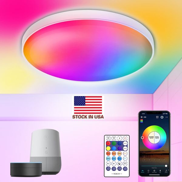 Plafoniere a LED CNSUNWAY Montaggio a incasso 12 pollici 30W Plafoniere intelligenti RGB Cambia colore Controllo app WiFi Bluetooth 2700K-6500K Sincronizzazione dimmerabile