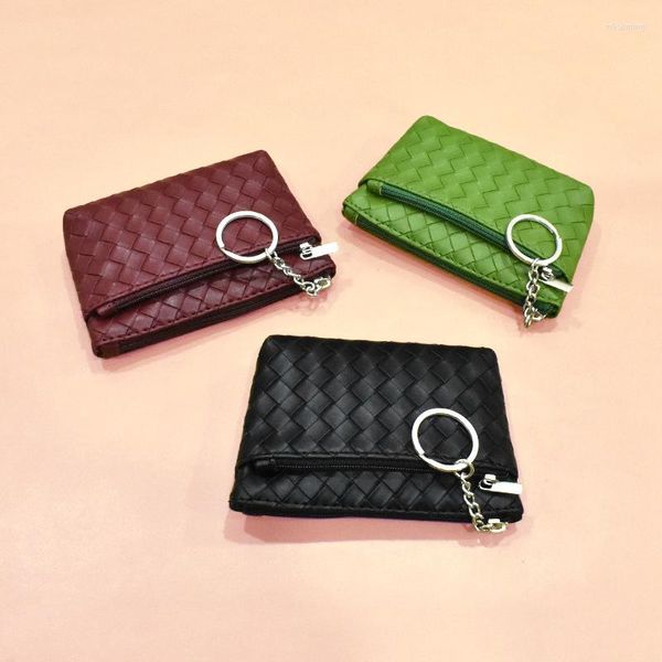 Cüzdan Dokuma Desen Kadın Para Çantası Değişikliği Anahtar çanta cüzdan kulaklık organizatörü basit küçük fermuar cüzdanları anahtarlık