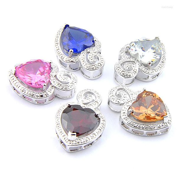 Kolye Kolyeleri Büyük Teklif Karışımı 5 PCS Tatil Hediyeleri Tatlı Kalp Kesim Ateş Beyaz Pembe Mavi Topaz Garnet Morganite Taş Kolyesi