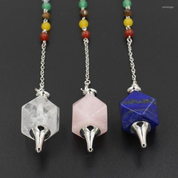 Colares pendentes 7 contas de pedra chakra pingentes geométricos Reiki Hipnose Pendulum Chain Charms Healing Amulet Jóias por atacado