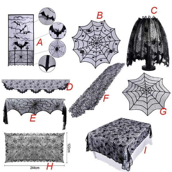 Другое мероприятие вечеринка поставляет Hallowen Spider Tablecloth Door Carbine Black Lace Cobweb Cover Cover Runner для Хэллоуина для домашних вечеринок.